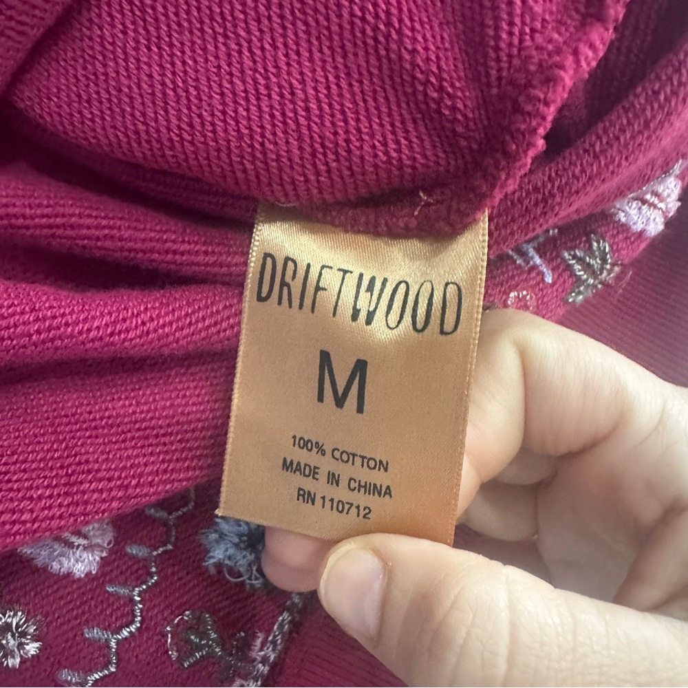 Driftwood Jacket Women Sz Medium Maroon Teddy Floral Embroidered Zip Up Hoodie - Picture 9 of 11
